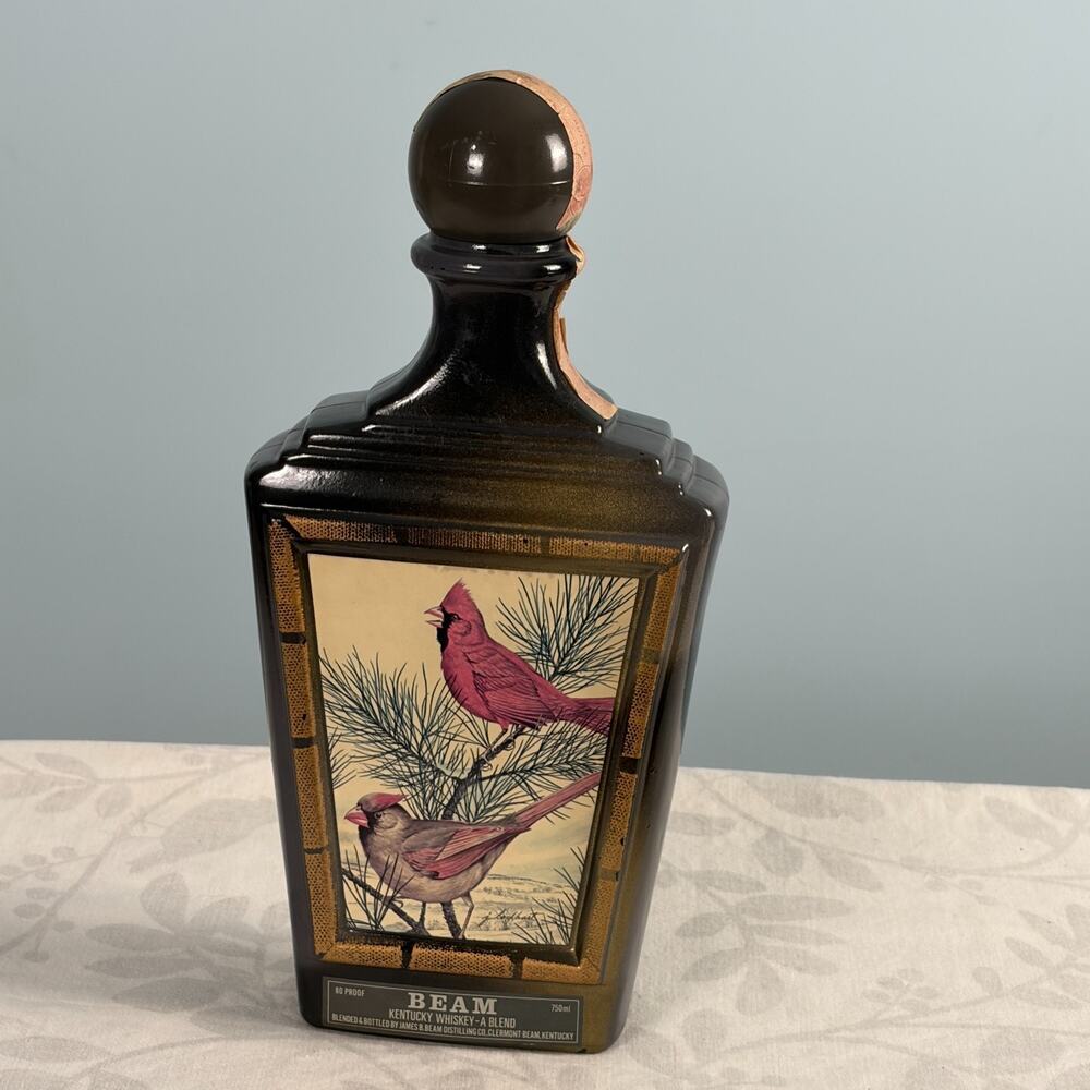 Vtg Jim Beam Decanter Whiskey Bottle Cardinals Birds James Lockhart cabincore